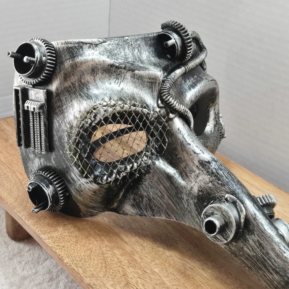 Steampunk Plague Doctor Mask‎ Silver Industrial Gothic Cosplay Long Beak 11